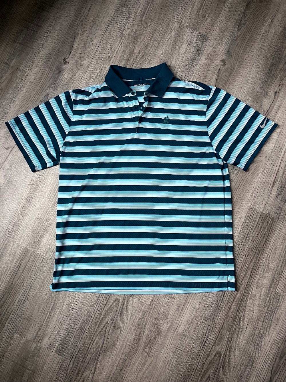 Nike Disney Parks Golf Mickey Mouse Mens Dri Fit Polo Shirt blue stripe Size XL